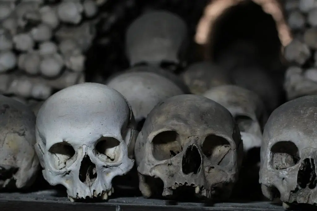 Skulls inside Sedlec Ossuary, Kutna Hora Bone Church
